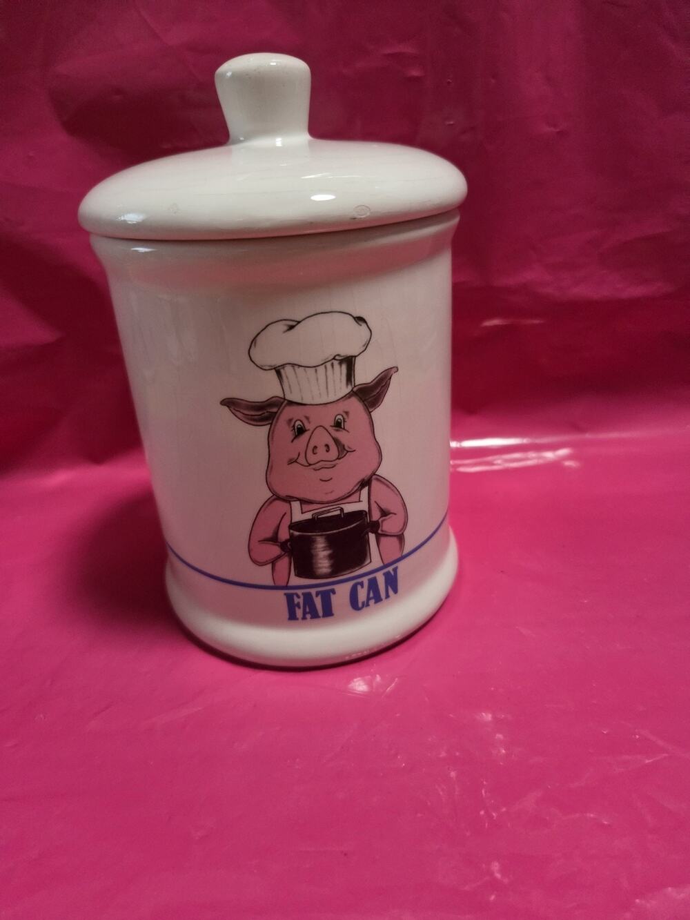Vintage BANDWAGON FAT CAN Jar with lid Ceramic Pig Chef 1989(AU-1-M-3)